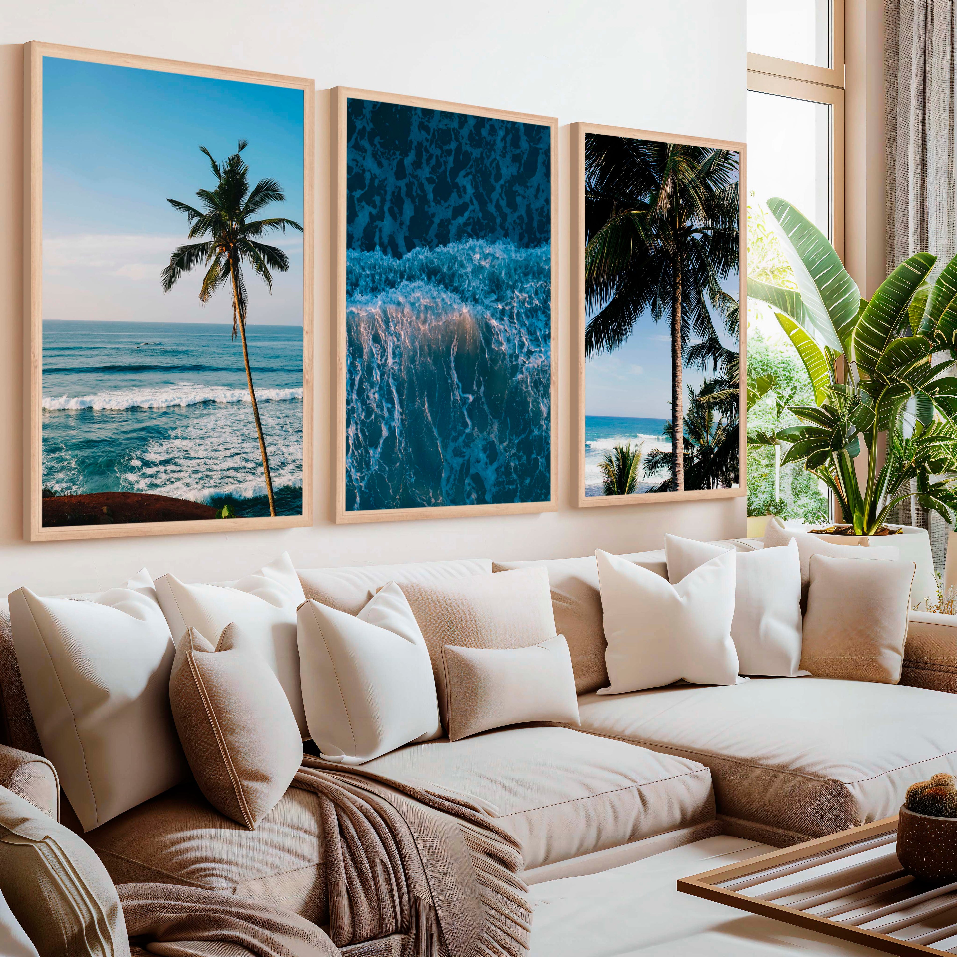 Large Vertical Coastal Wall Art – Palm Trees & Ocean Breeze