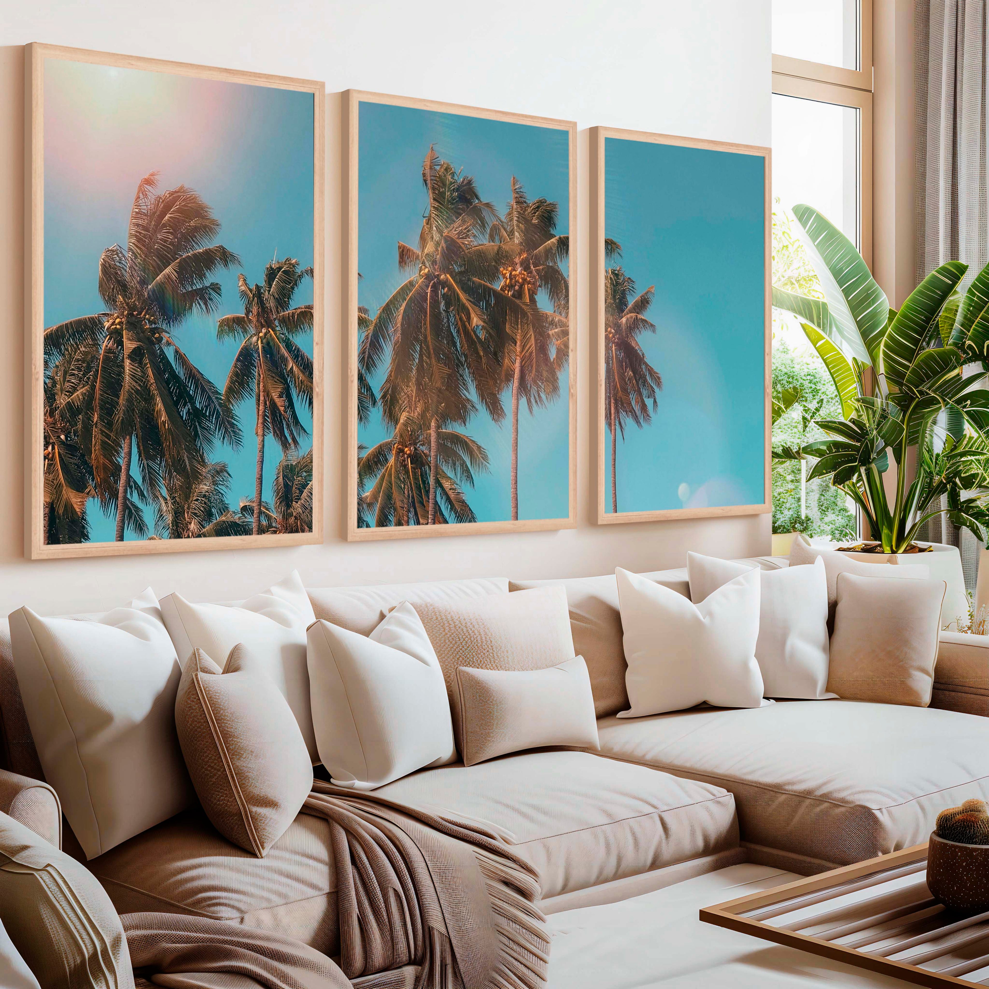 Large Wall Art Beach – Tropical Palm Tree Triptych (3 Prints)