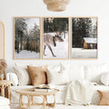 Wall Art Winter Triptych – Deer, Snowy Forest & Cabin