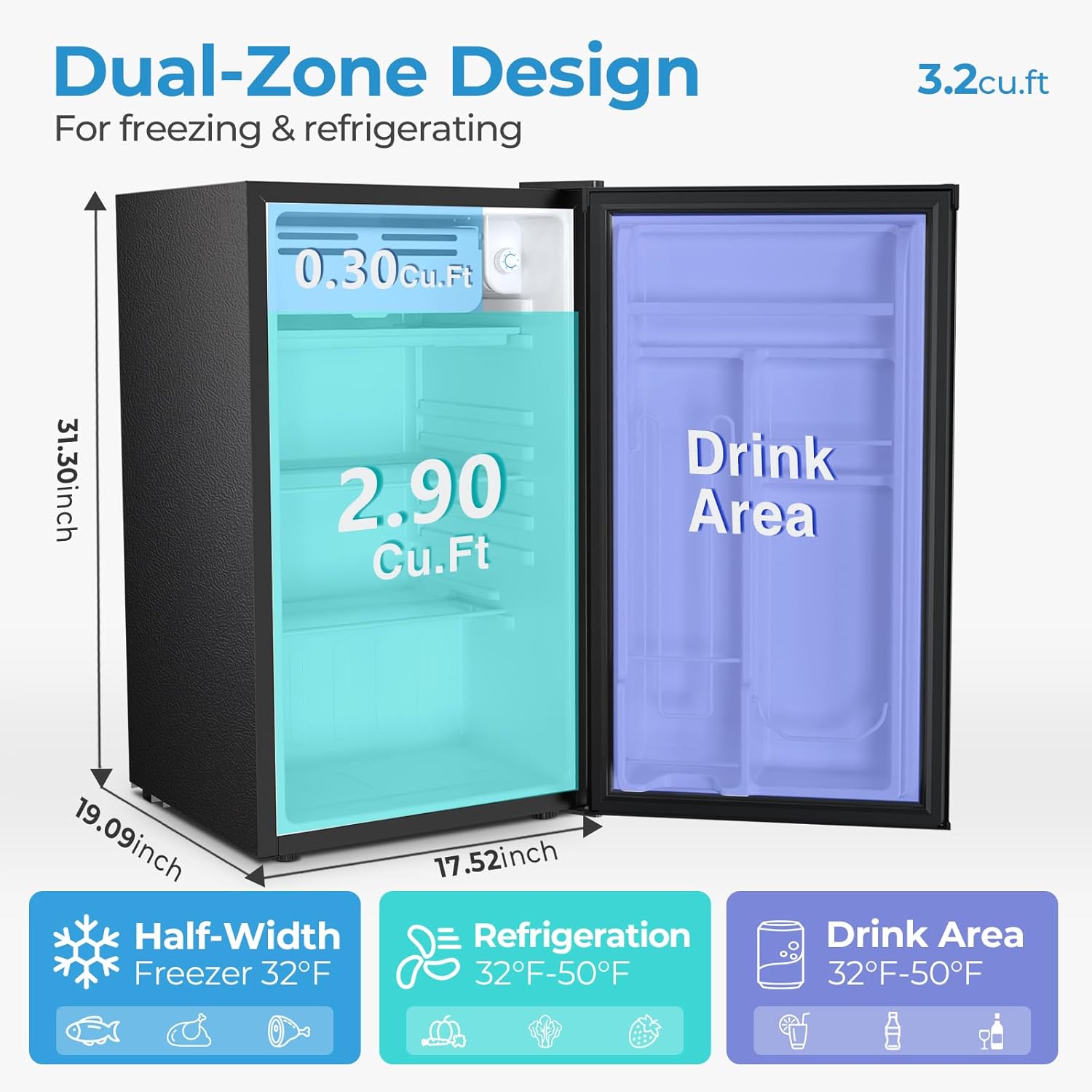 Mini Compact Refrigerator with Freezer, 2.6 Cu.Ft 58070RRE0