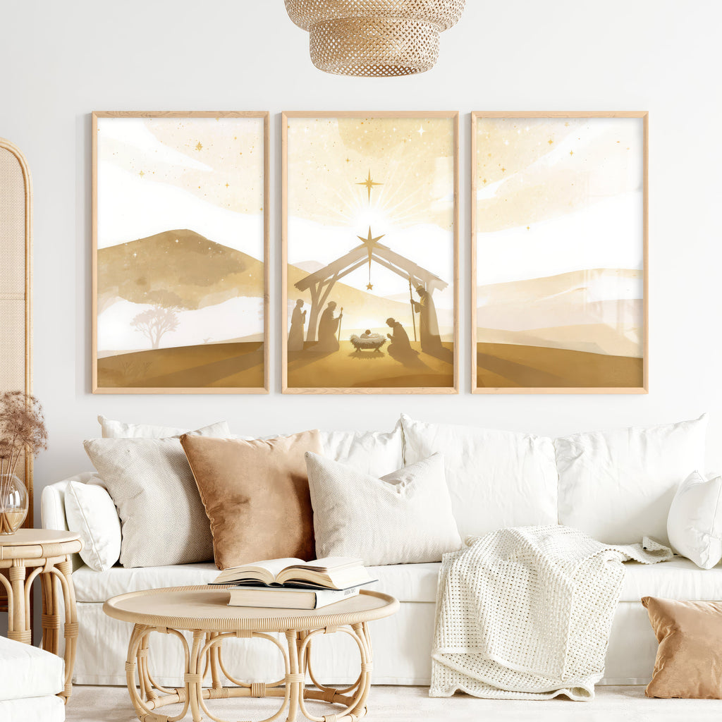 Minimalist Nativity Scene Triptych Wall Art Set