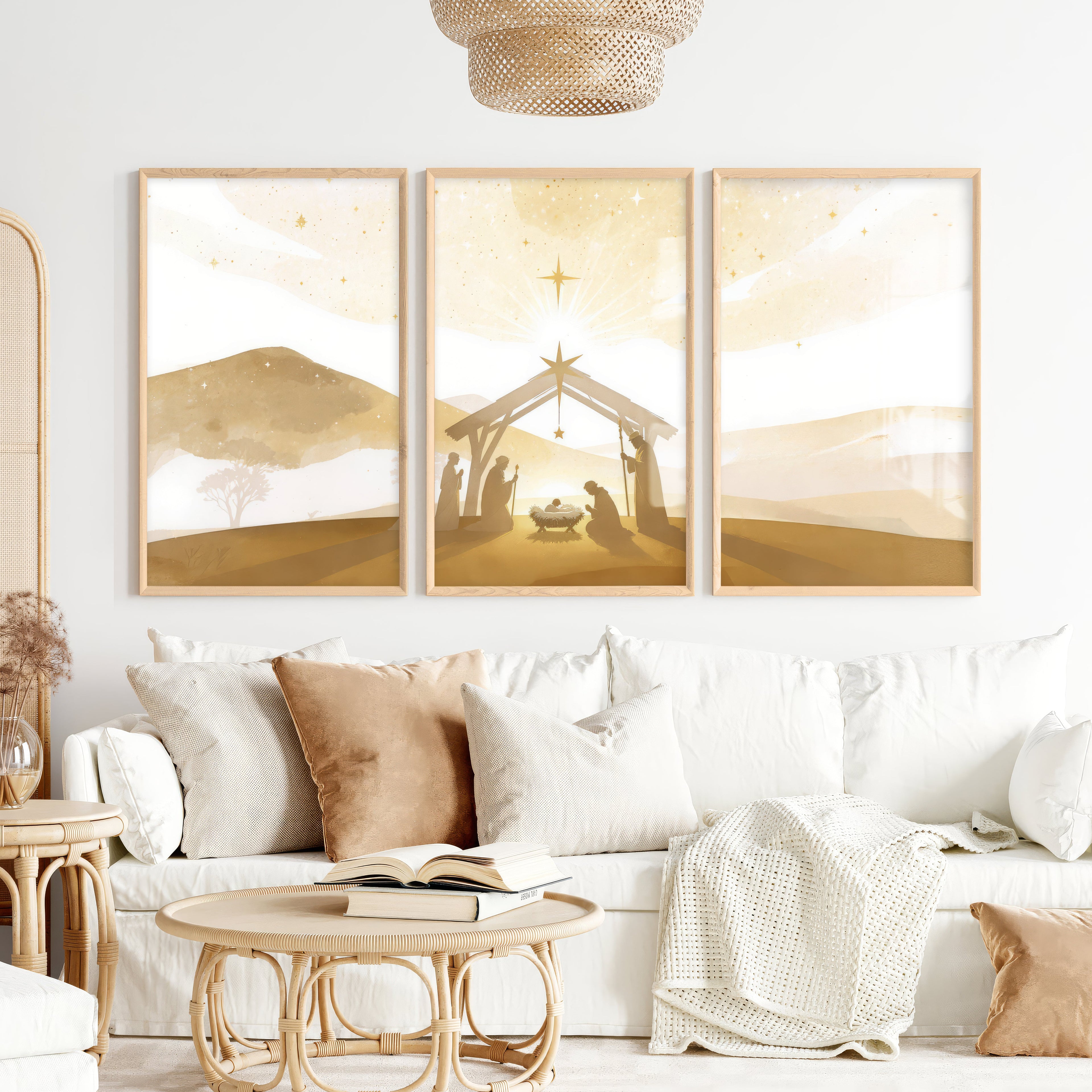 Minimalist Nativity Scene Triptych Wall Art Set
