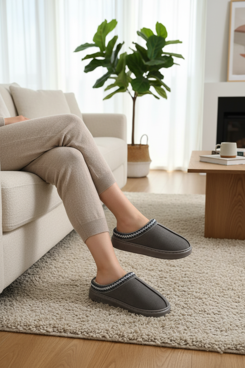 Cozy Tribal-Stitch Home Slippers | Plush Indoor Footwear