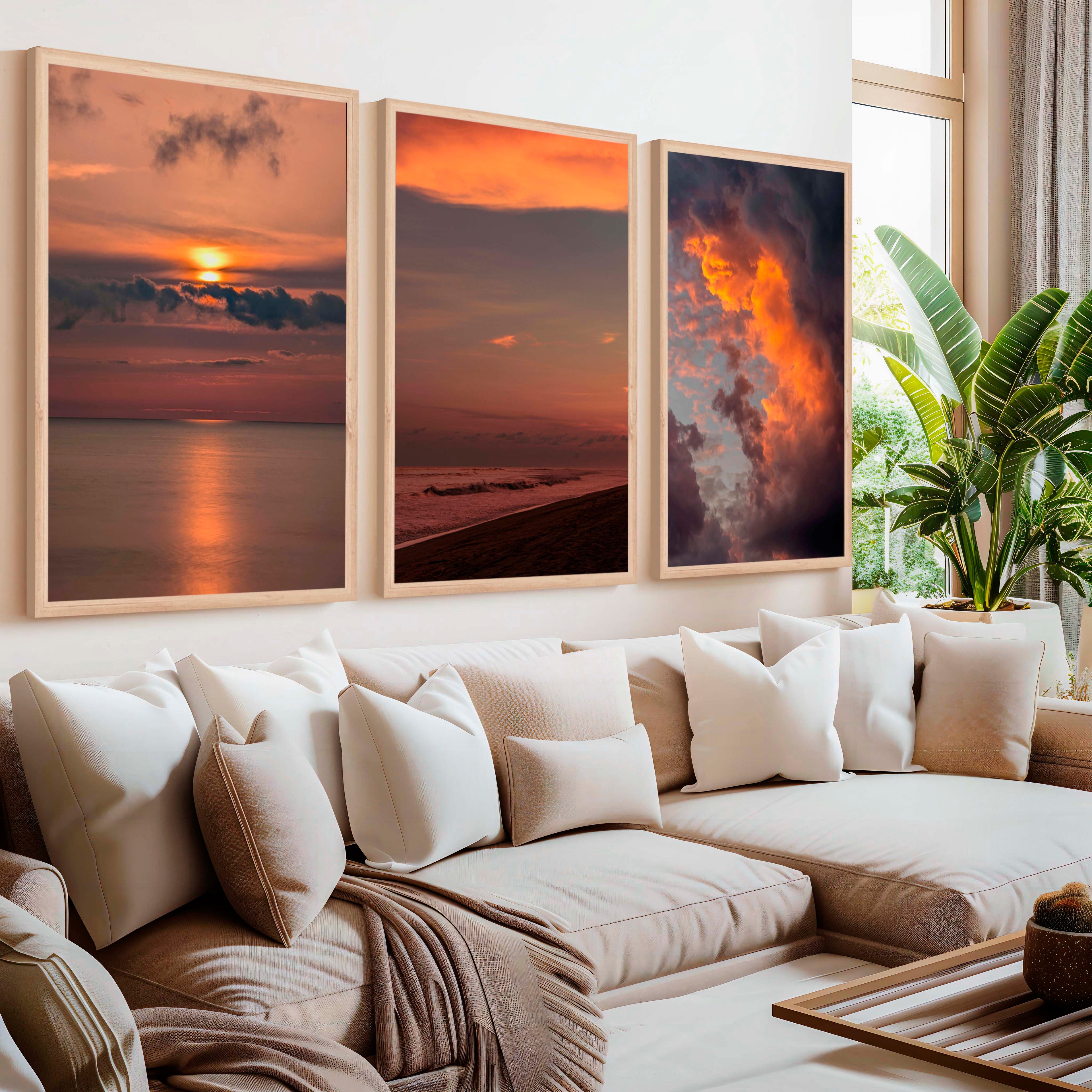 Modern Beach Prints – Ocean, Clouds & Sandy Shore