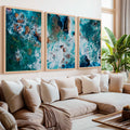 Modern Coastal Artwork – Abstract Ocean Rocks Triptych (3 Prints)