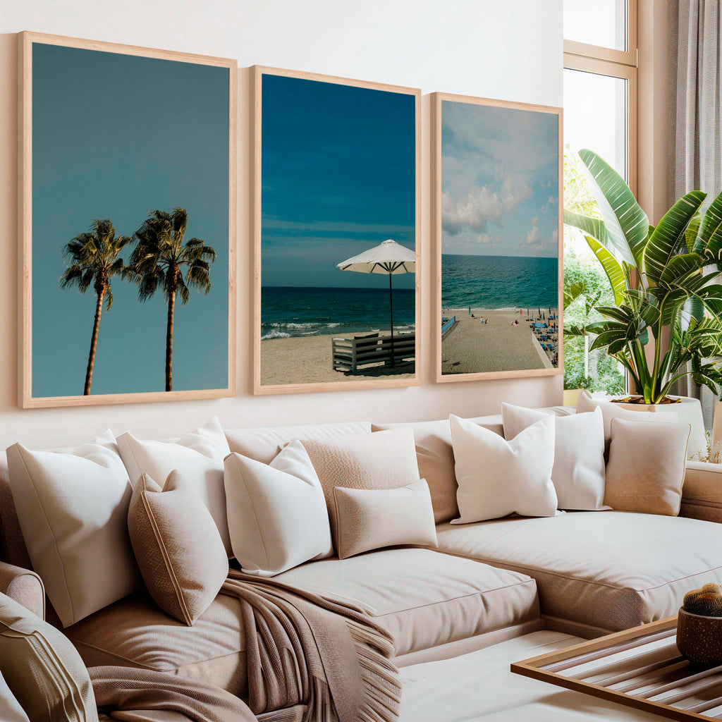 Multi Piece Wall Art – Beach Umbrella, Palms & Shoreline (Set of 3)
