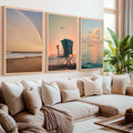 Nautical Artwork for Wall – Boat, Lifeguard Tower & Rainbow Beach (Set of 3)