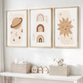 Neutral Nursery Wall Art – Celestial & Rainbow Print Set (3 Pieces)