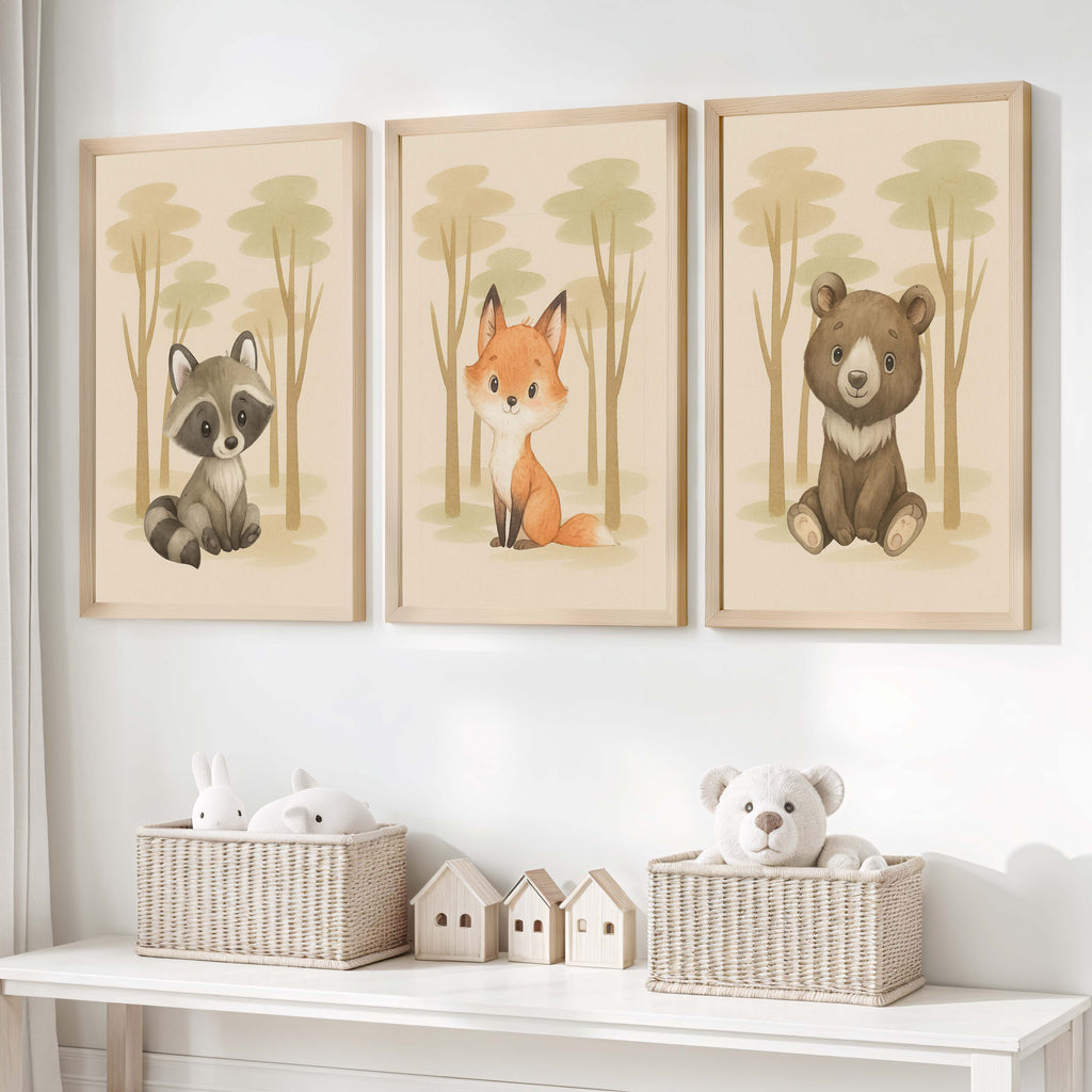 Nursery Animal Art – Cute Woodland Baby Animals (Set of 3)