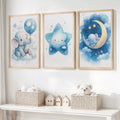 Nursery Art – Elephant, Moon & Star Prints (Set of 3)