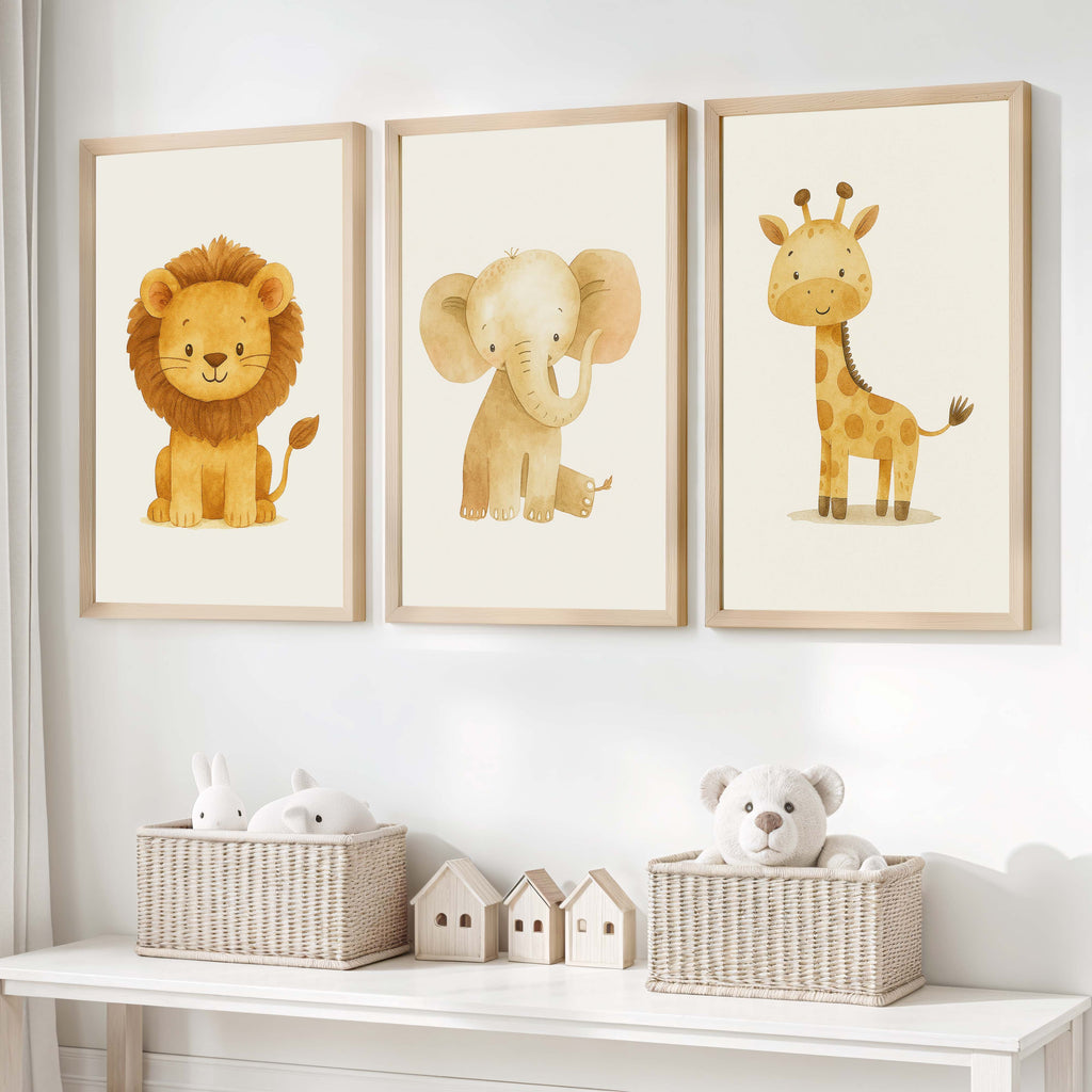 Nursery Decor Wall Art – Lion, Elephant & Giraffe Set