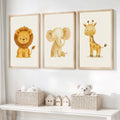 Nursery Decor Wall Art – Lion, Elephant & Giraffe Set