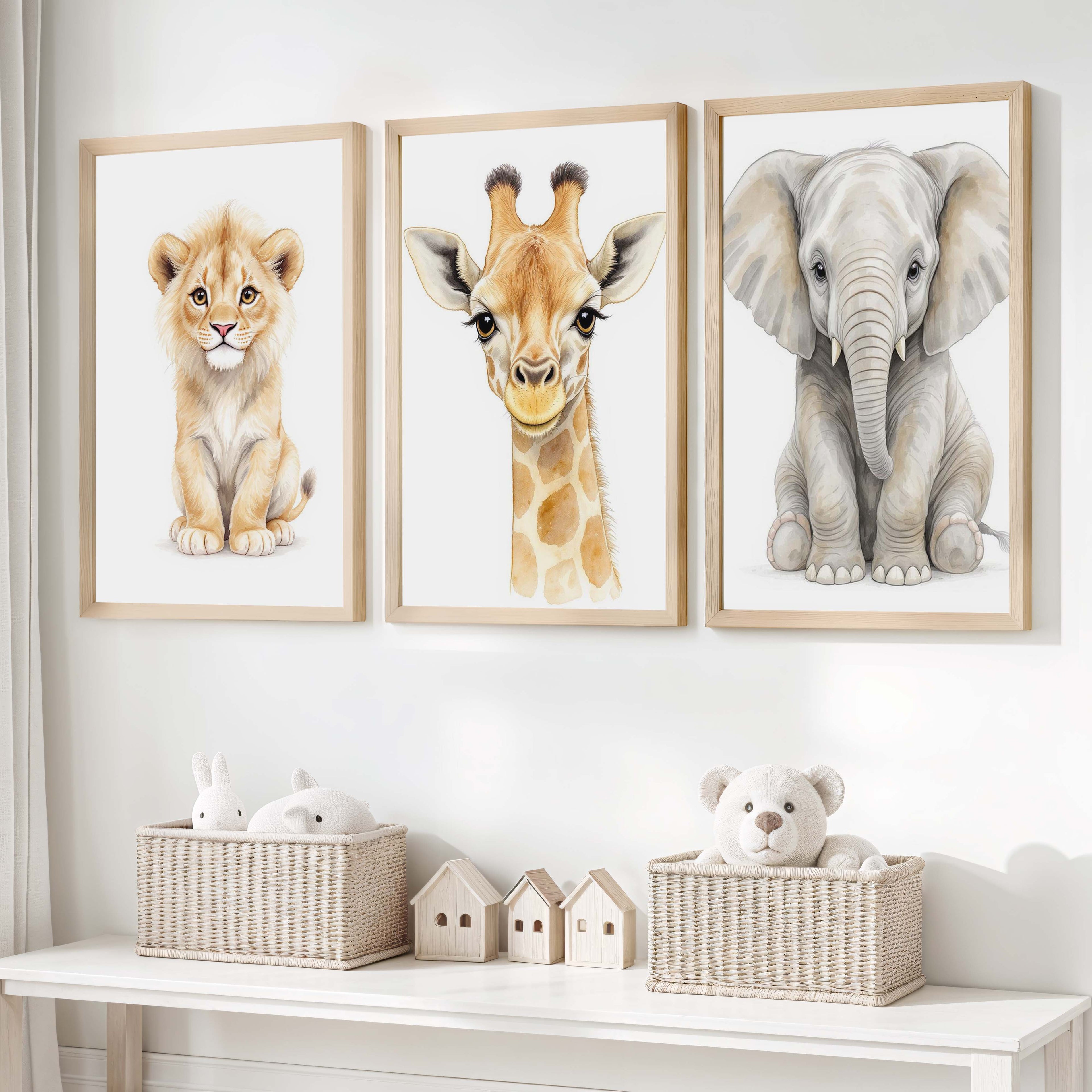 Safari Animal Nursery Room Wall Decor – Set of 3 Prints
