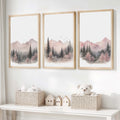 Pink Mountain Forest Nursery Wall Art – 3 Piece Set
