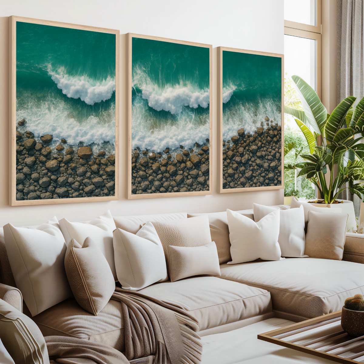 Ocean Coastal Wall Art – Waves and Rocky Shore from Above