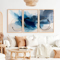 Paintings Abstract for Sale - Blue & Gold Modern Wall Art Set of 3
