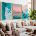 Pink Beach Wall Art – Pastel Ocean Print Set (3 Pieces)