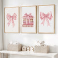 Pink Nursery Art – Bows & Books Watercolor Set (3 Prints)