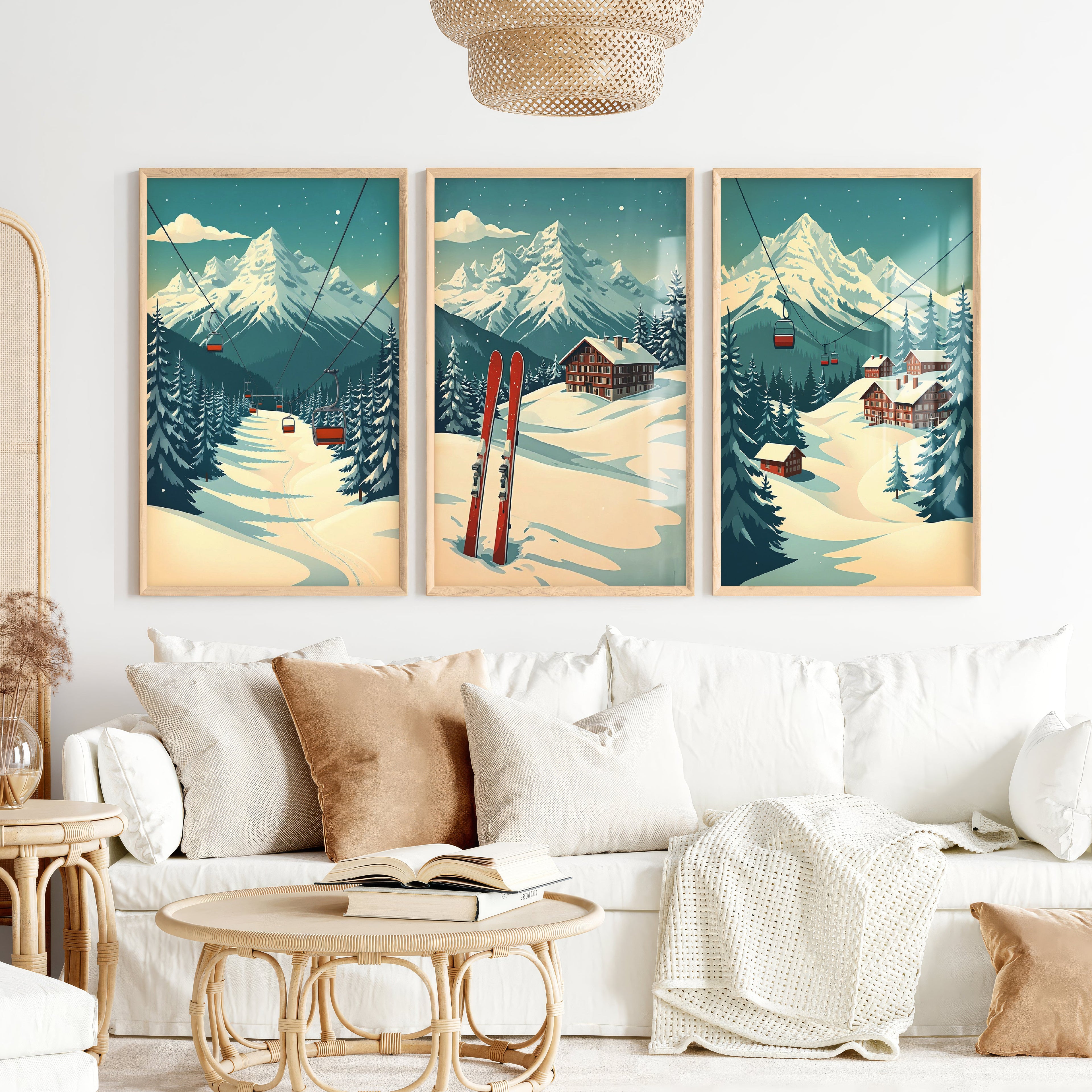 Poster Vintage Ski Set of 3 – Alpine Cabin Wall Art