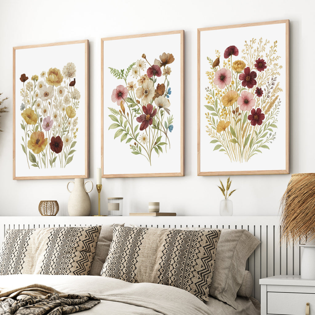 Pressed Flower Wall Art – Vintage Botanical Set of 3