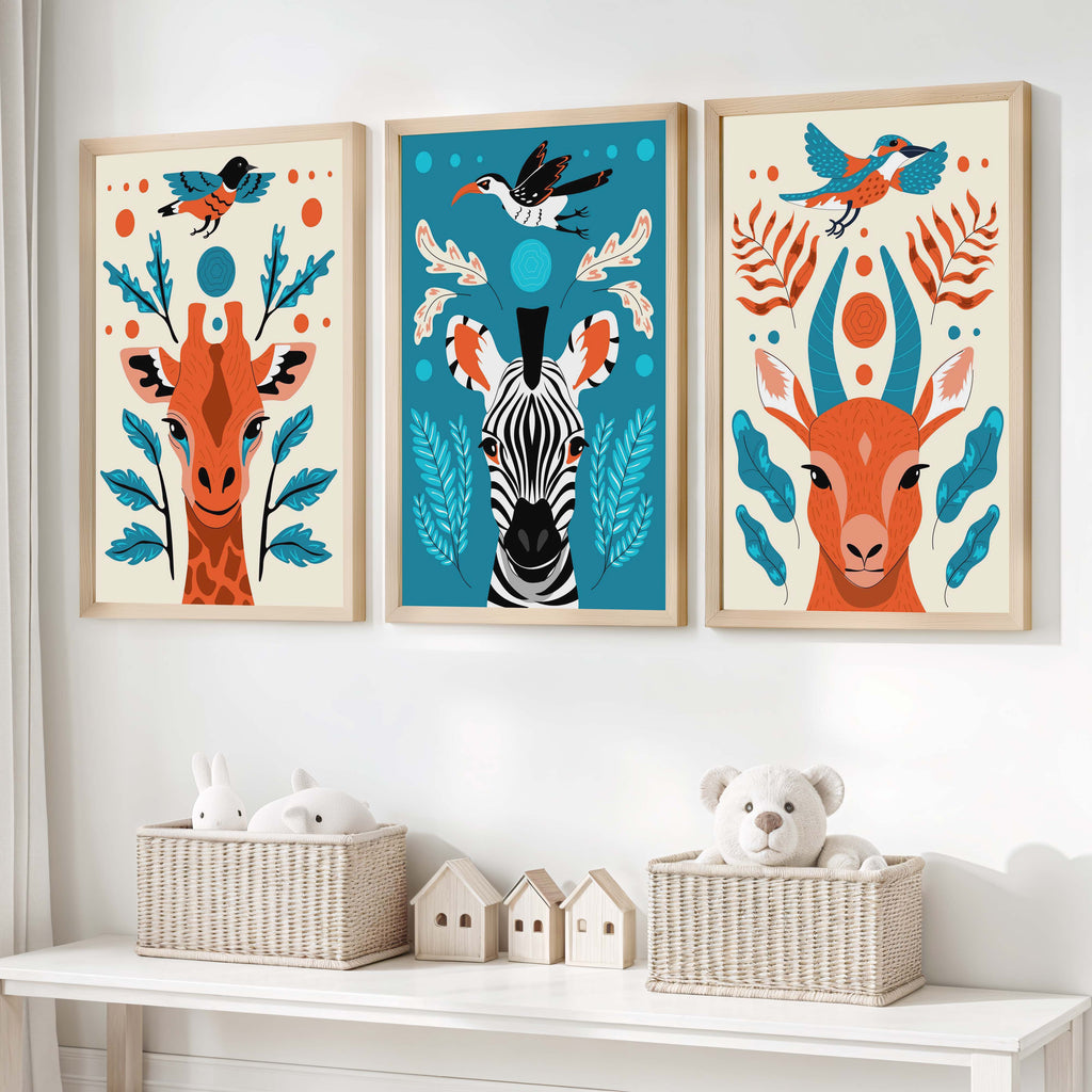 Safari Animal Prints – Colorful Nursery Wall Art Set