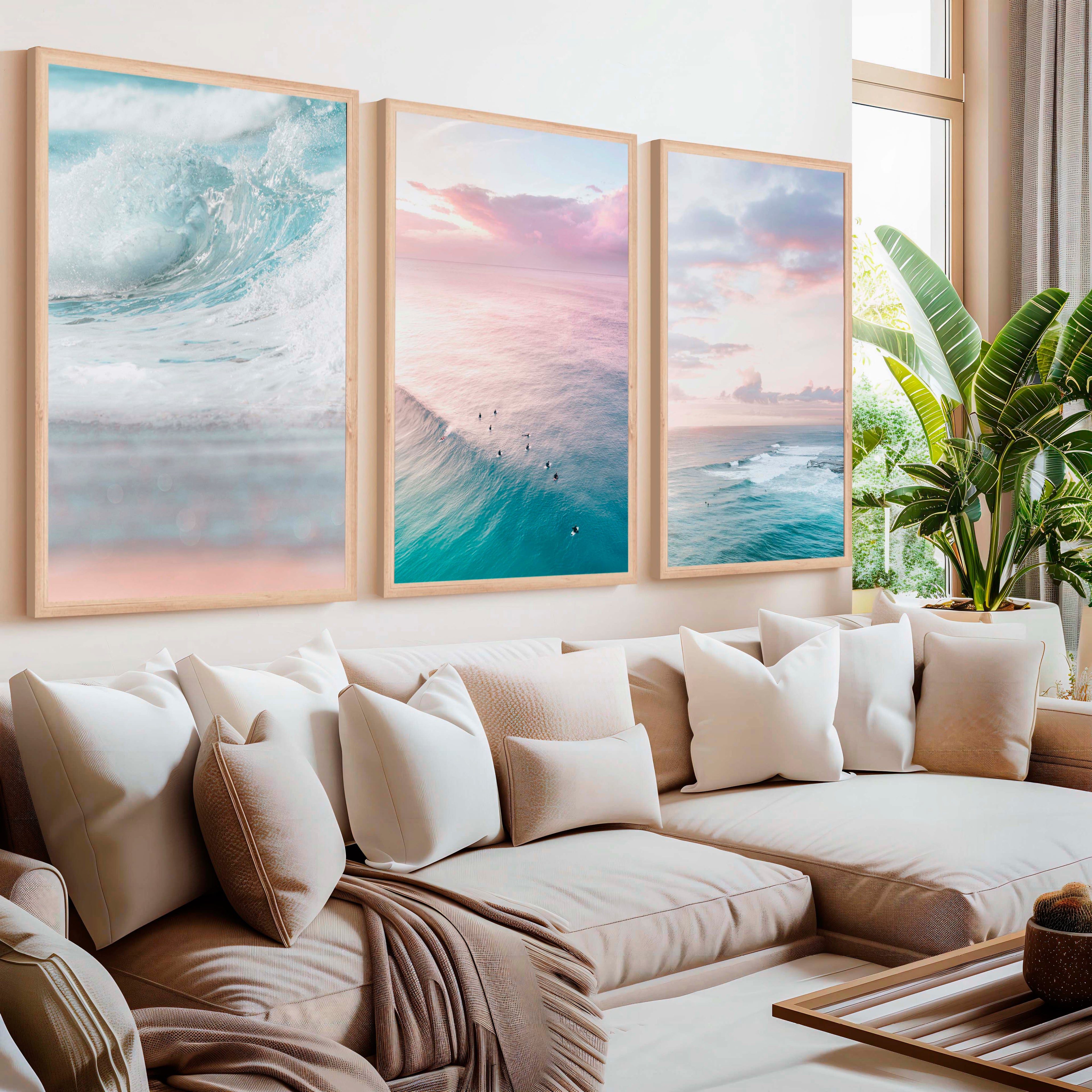 Neutral Ocean Wall Art Set – Serene Seascape Prints (3 Pieces)