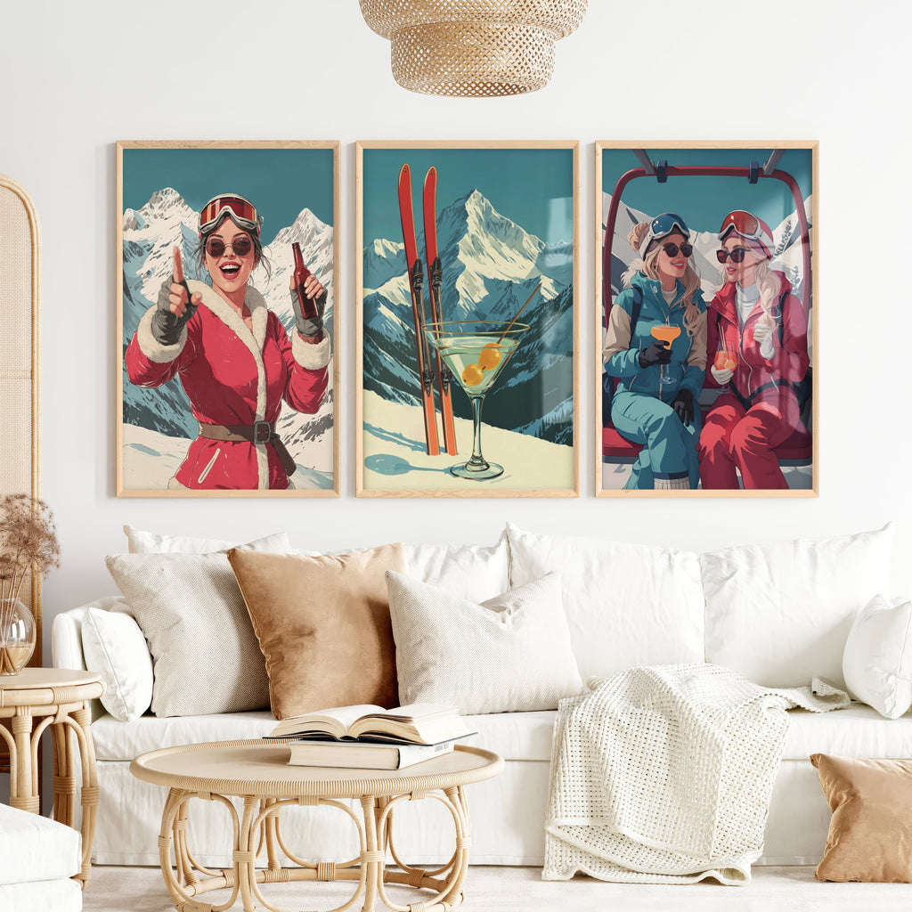 Ski Retro Poster Set of 3 – Vintage Skiing Wall Art