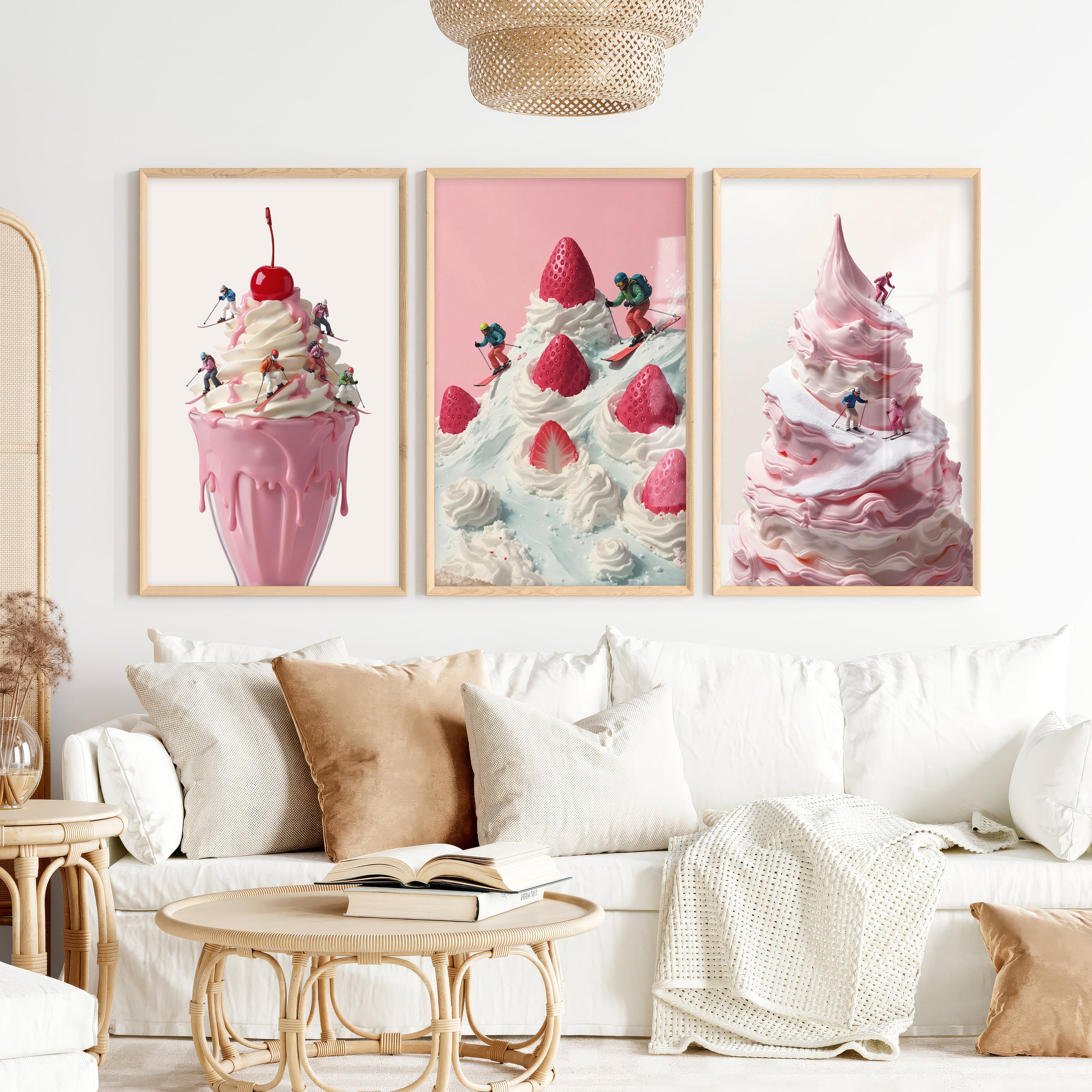 Snow Skiing Wall Art Set of 3 – Strawberry Dessert Prints