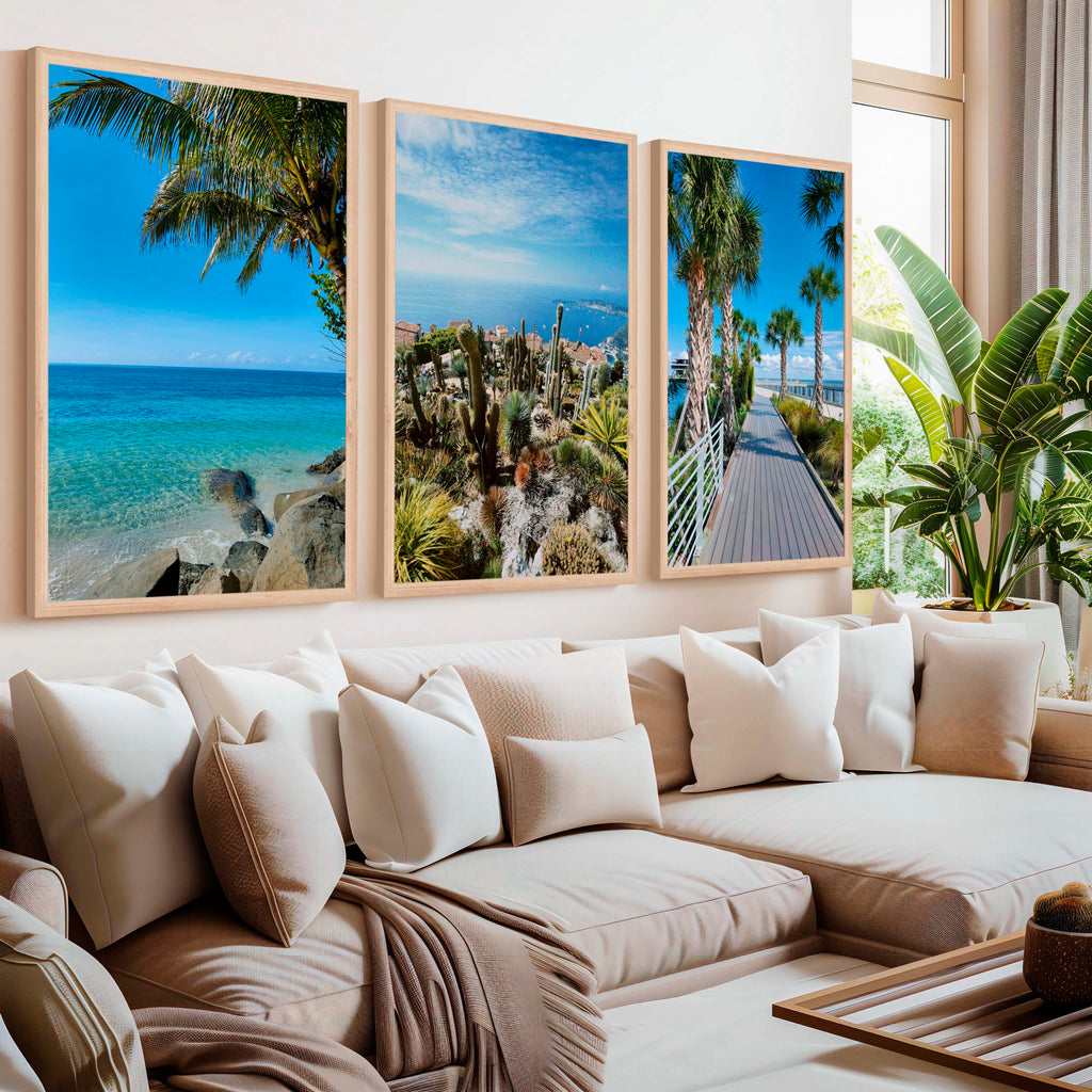 Three Piece Wall Art – Palms, Cactus & Coastal Beach Views