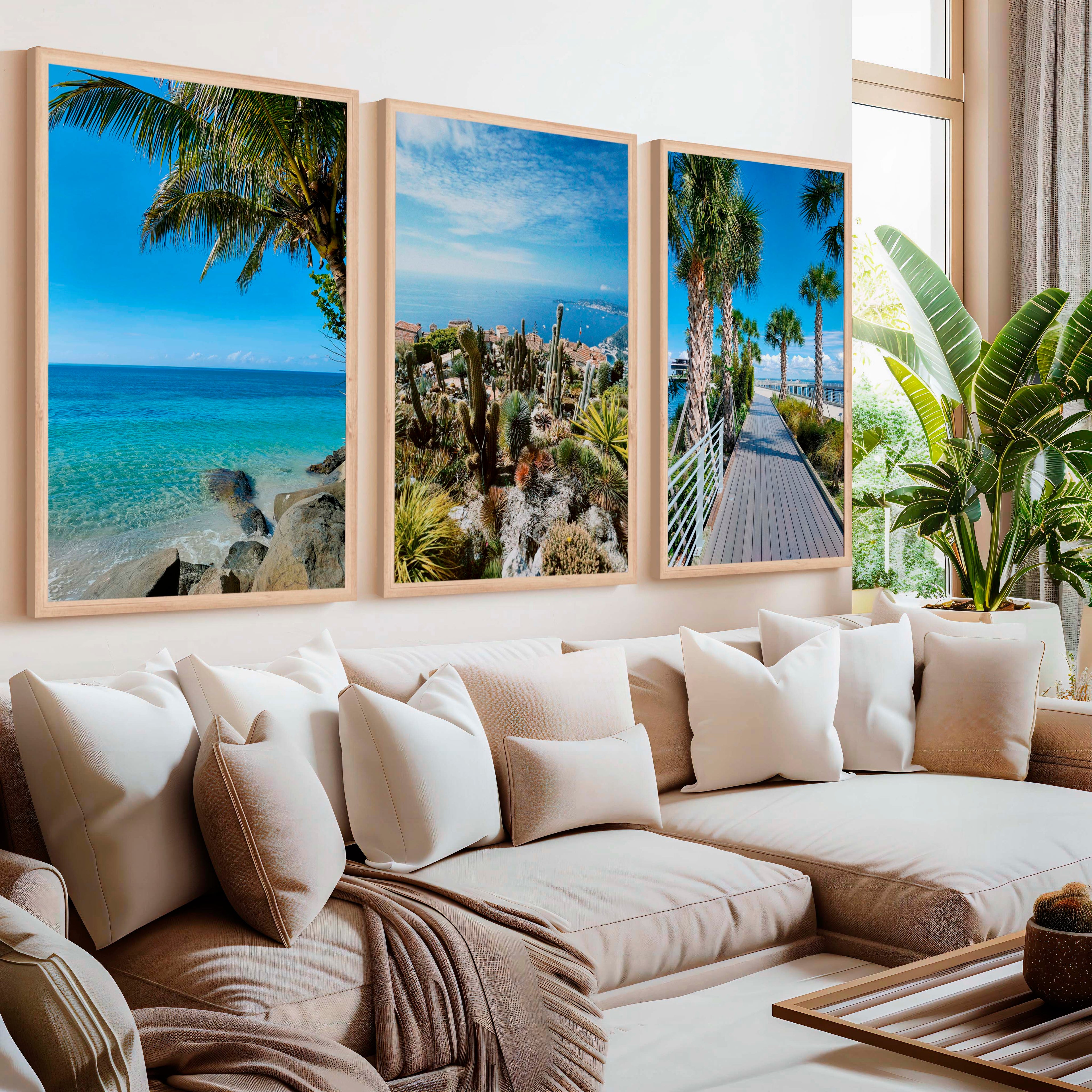 Three Piece Wall Art – Palms, Cactus & Coastal Beach Views