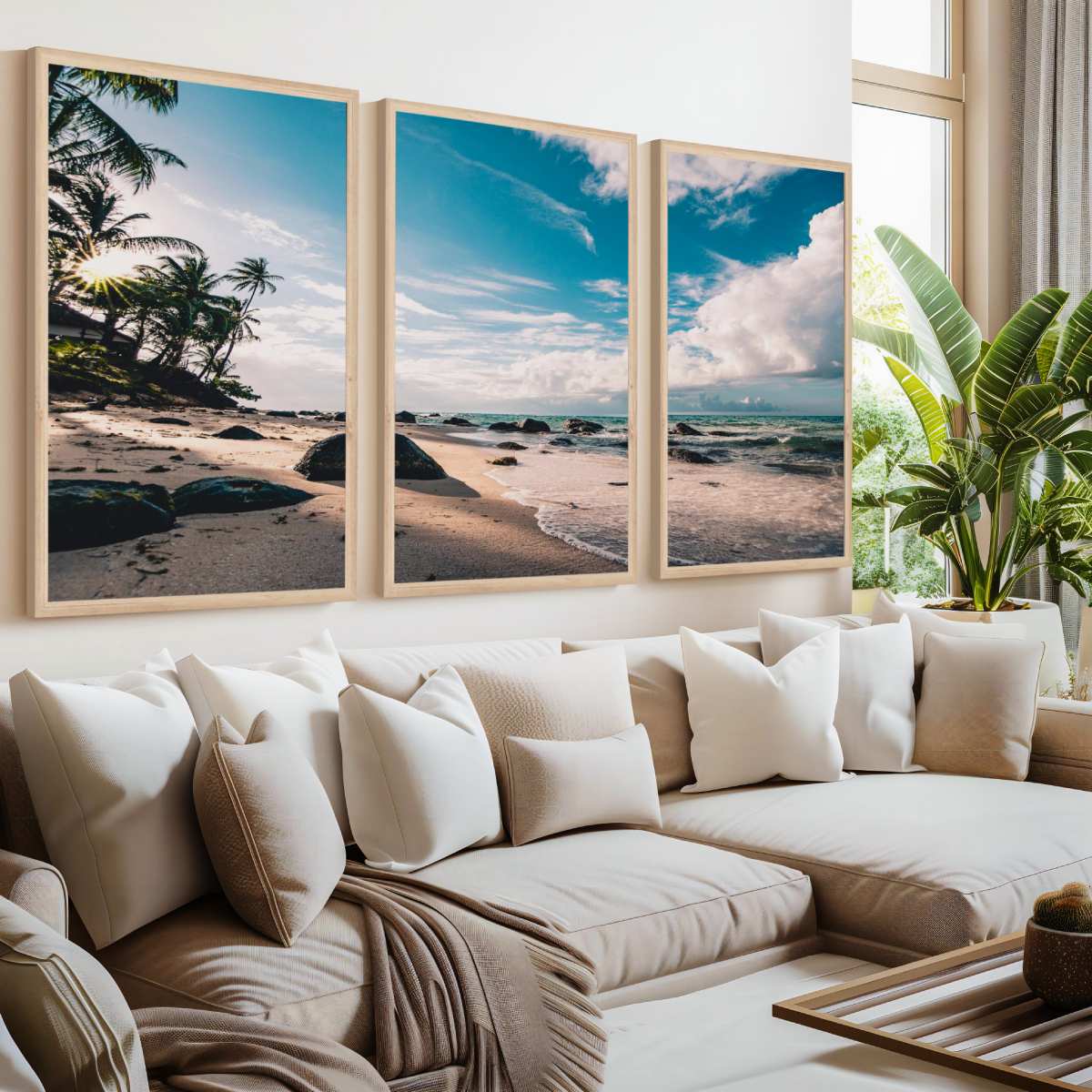 Tropical Coastal Wall Art – Palm Trees, Ocean and Rocks