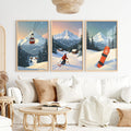 Vintage Ski Poster Set of 3. Snowboard, Skier & Ski Lift Wall Art