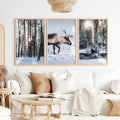 Winter Art Prints – Snowy Deer, Forest & Rustic Cabin