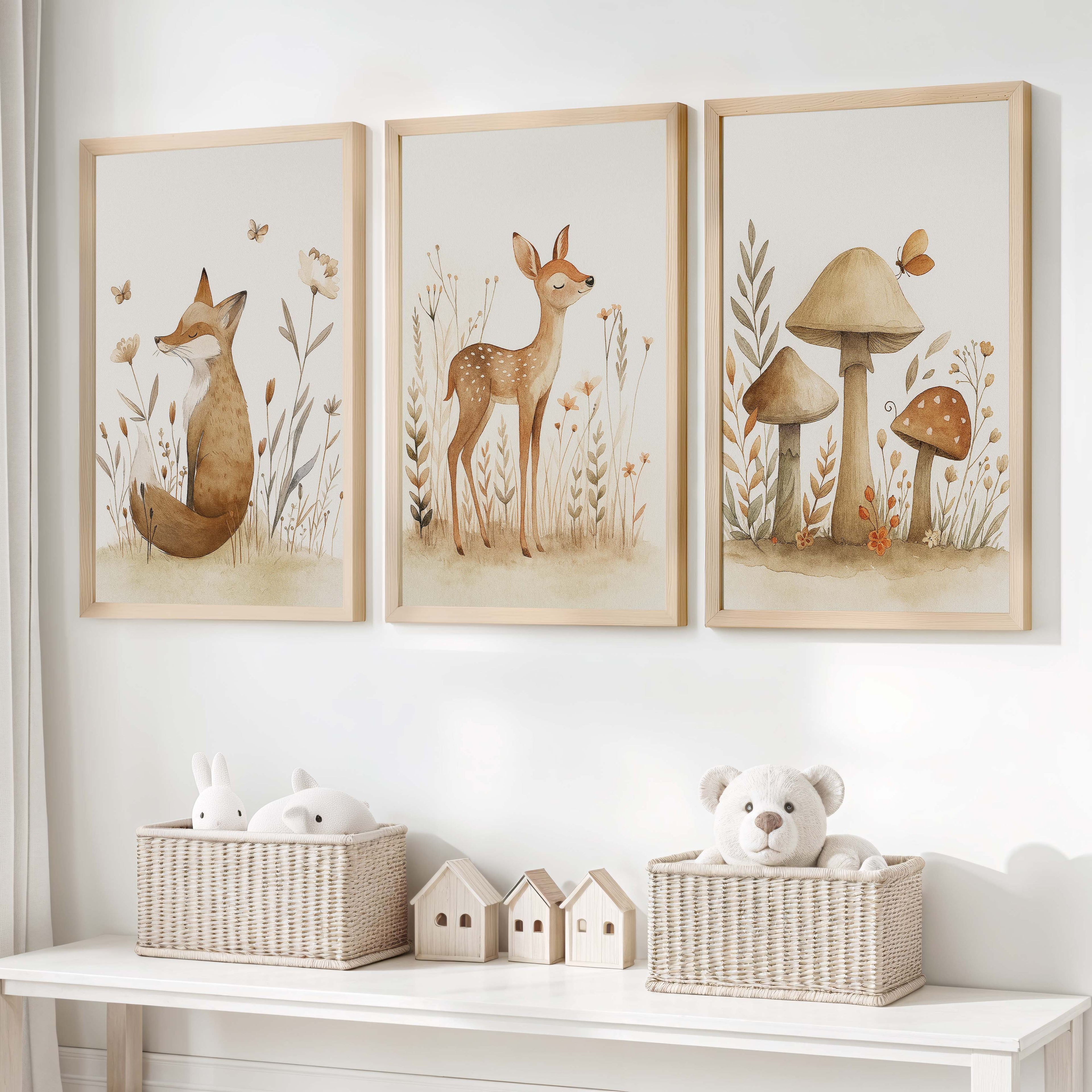 Woodland Animal Pictures for Nursery – Fox, Deer & Mushrooms